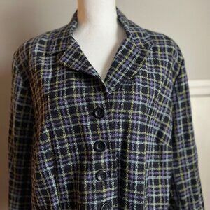 Spago Plaid Jacket Purple Green Wool Blend SZ 20 XXL